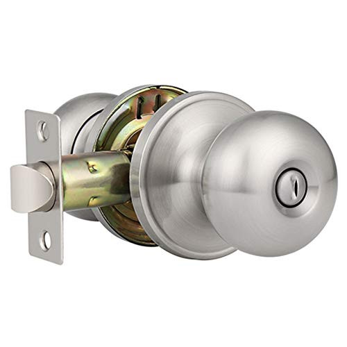 GOBEKOR 1 Pack Privacy Door Knobs Brushed Nickel Keyless Interior Stainless Steel Door Knobs Bed and Bath Round Door Knob with Lock