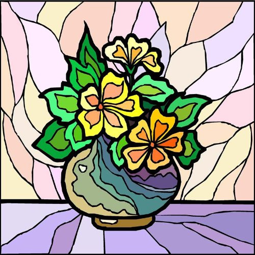 Vase with Yellow  and  Orange Flowers - Etched Vinyl Stained Glass Film, Static Cling Window Decal Vase with Yellow  and  Orange Flowers - Etched Vinyl Stained Glass Film, Static Cling Window Decal