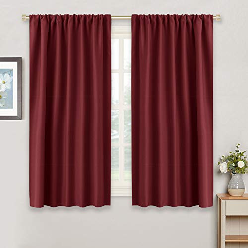Blackout Curtain Panels Thermal Insulated - RYB HOME Kitchen Window Treatment Slot Rod Pocket Top Room Darkening Drapes for Kids Nursery Girl's Room Bedroom, Wide 42 x Long 54, Burgundy Red, 2 Pieces