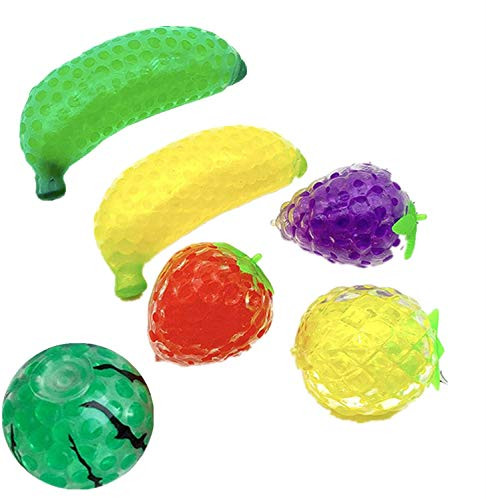 Mlwizzz 5 Fruit Water Bead Filled Squeeze Stress Balls - Fidget  and  Finger Toys-Fruit Squishy Toy - Sensory Fidget, Banana, Strawberry, Grapes, Orange, Watermelon- Gel Ball Filled Fiddle Toys