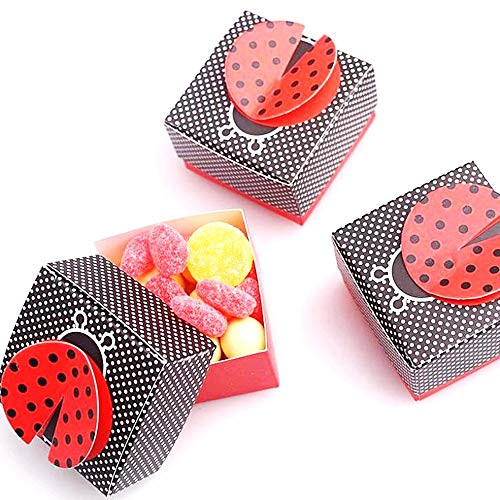JZK 50 x Black red Ladybug Baby Shower Birthday Party Wedding Favour Boxes Gift Box for Favours Sweets Confetti Jewelry for Wedding Birthday Baby Shower Christmas Party Bags