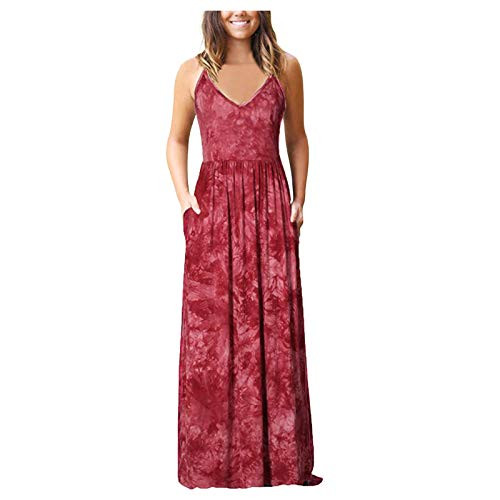 Women's Boho Maxi Dress V-Neck Floral Sleeveless Summer Casual Spaghetti Strap Long Cami Boho Dresses with Pockets Women's Boho Maxi Dress V-Neck Floral Sleeveless Summer Casual Spaghetti Strap Long Cami Boho Dresses with Pockets