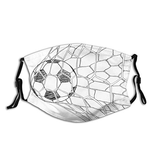 Fashion Windproof Mask mbesonne Soccer Soccer Ball in Net Goaly Position Sports Competition Spectators Hand Drawn Style Black White Printed Facial Decorations For Adult