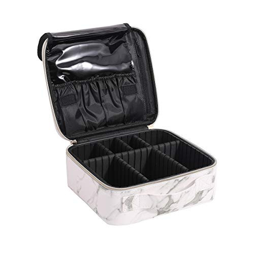 Travel Makeup Train Case Makeup Bag Cosmetic Case Organizer Portable Artist Storage Cosmetic Bag with Adjustable Dividers for Cosmetics Makeup Brushes Toiletry Jewelry Digital Accessories White marble