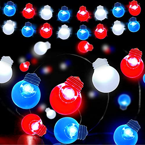 TURNMEON 2 Pack 10Ft 40Led Each Red White Blue String Lights Ball Shape Patriotic Decoration Battery Operate Copper Wire Lights for Memorial Day 4th of July Independence Day Decor Indoor Outdoor