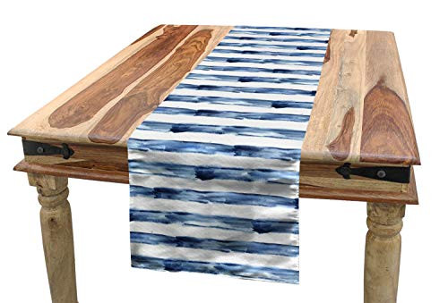 Ambesonne Harbour Stripe Table Runner, Watercolor Style Paintbrush Stripes Sea Marine Life Lines Image, Dining Room Kitchen Rectangular Runner, 16" X 90", Night Blue White