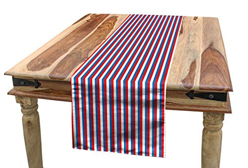 Ambesonne Harbour Stripe Table Runner, Vertical Patriotic Colorful Contrast Toned American Colors, Dining Room Kitchen Rectangular Runner, 16" X 90", Vermilion Violet Blue White