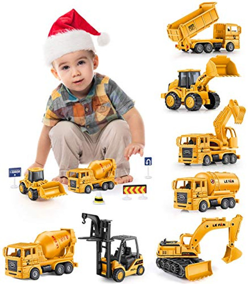 Construction Trucks, GEYIIE Construction Vehicles Car Toys for Kids Truck Playset for Boys, Excavator Digger Tractor Bulldozer Dump Cement Toys Gifts for Toddler Party Favor