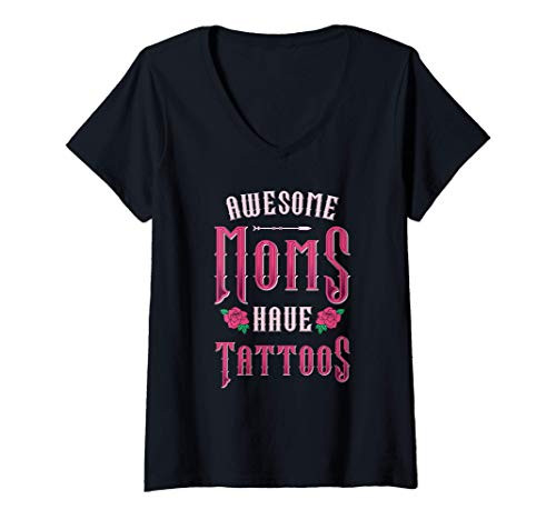 Womens Retro Vintage Mother's Day Awesome Moms Have Tattoos V-Neck T-Shirt