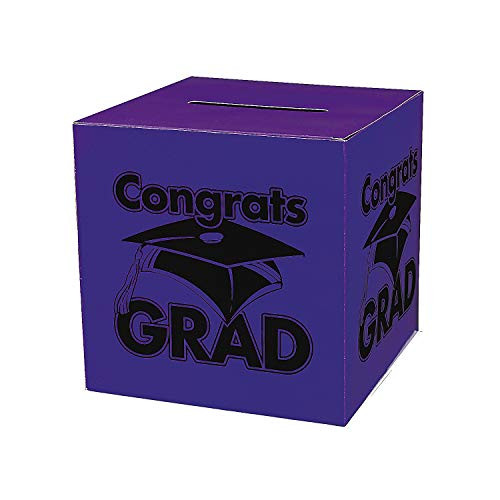 Fun Express - Congrats Grad Purple Card Box for Graduation - Party Supplies - Containers & Boxes - Paper Boxes - Graduation - 1 Piece