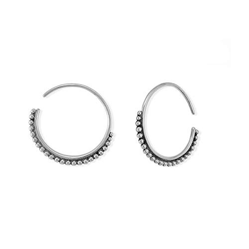 Boma Jewelry Sterling Silver Bali Style Boho Oxidized Beaded Texture Pull Through Hoop Earrings
