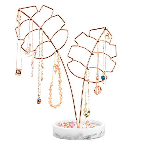 EASEART Jewelry Holder Organizer Metal Necklace Holder Jewelry Stand Display for Necklaces Bracelet Earrings Ring -Rose Gold Leaf- EASEART Jewelry Holder Organizer Metal Necklace Holder Jewelry Stand Display for Necklaces Bracelet Earrings Ring -Rose Gold Leaf-