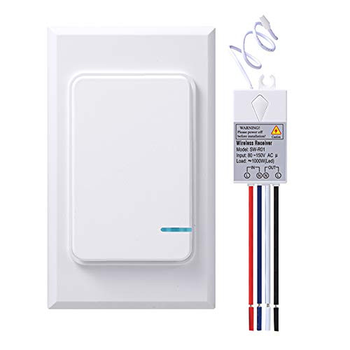 Thinkbee Wireless Light Switch and Receiver Kit, Mini Remote Control Switch with Wall Plate for Ceiling Lights, Lamps, Lighting Fixture, No Wiring No WiFi Needed, Outdoor 1969ft Indoor 328ft RF Range