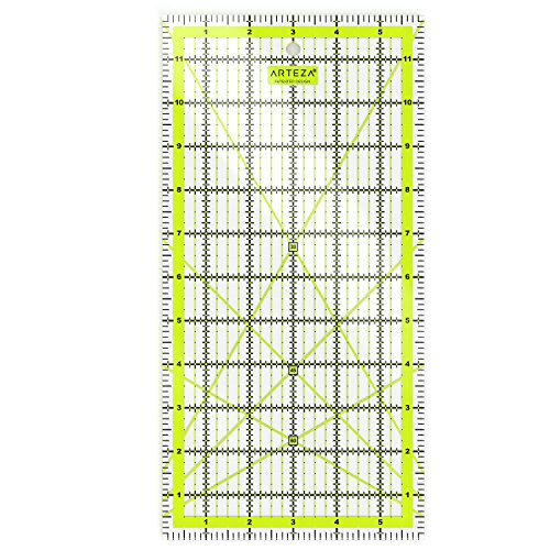 ARTEZA Quilting Ruler, Laser Cut Acrylic Quilters' Ruler with Patented Double Colored Grid Lines for Easy Precision Cutting, 6" Wide x 12" Long for Quilting, Sewing & Crafts, Black & Lime Green ARTEZA Quilting Ruler, Laser Cut Acrylic Quilters' Ruler with Patented Double Colored Grid Lines for Easy Precision Cutting, 6" Wide x 12" Long for Quilting, Sewing & Crafts, Black & Lime Green