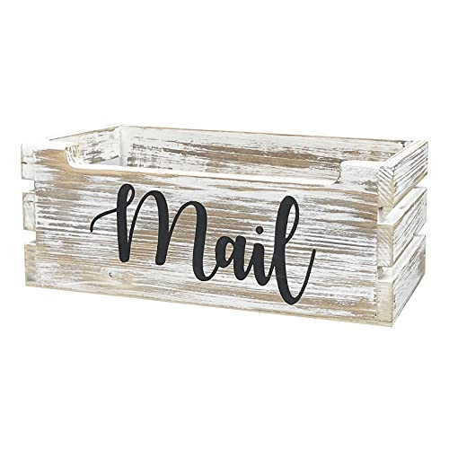 Rustic Wood Tabletop Mail Holder Box, Desktop Mail Organizer, Farmhouse Mail Organizer Countertop, Mail Holder,Letter Holder, Mail Storage Box, Bill Coupon Organizer, Letter Sorter Tray, Whitewashed
