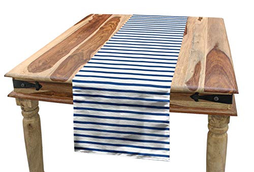 Ambesonne Harbour Stripe Table Runner, Horizontal Nautical Stripes Pattern Hand Drawn Marine Sea Illustration, Dining Room Kitchen Rectangular Runner, 16" X 90", Night Blue White