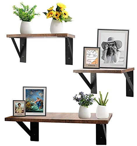 Floating Shelves Wall Mounted Floating Shelves, Display Ledge, Storage Rack for Office - Rustic Wood Wall Shelves Set for 3 Bedroom,Living Room, Kitchen Set of 3 for Bedroom