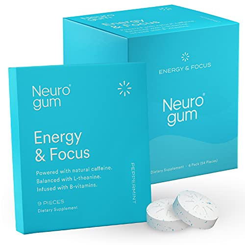 Neuro Gum Energy and Focus - Nootropic Caffeine  plus L-theanine  plus B Vitamins - Sugar Free  plus Gluten Free  plus Non GMO  plus Vegan - Peppermint Flavor -54 Count-