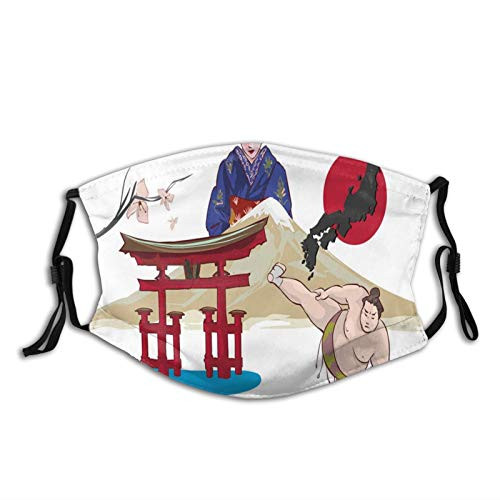 Comfortable Windproof mask?Japanese Woman Traditional Athlete Hand Fan Ethnic Cultural Icons Asia Illustration?Printed Facial decorations for adult