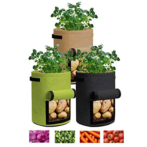 Hwagui Plant Grow Bags 10 Gallon, Potato Planter Bags, Planting Fabric Pots with Handles and Flap, Garden Bags for Vegetables, Tomatoes, Carrots, Onions, Grow Bags 3 Pack Hwagui Plant Grow Bags 10 Gallon, Potato Planter Bags, Planting Fabric Pots with Handles and Flap, Garden Bags for Vegetables, Tomatoes, Carrots, Onions, Grow Bags 3 Pack