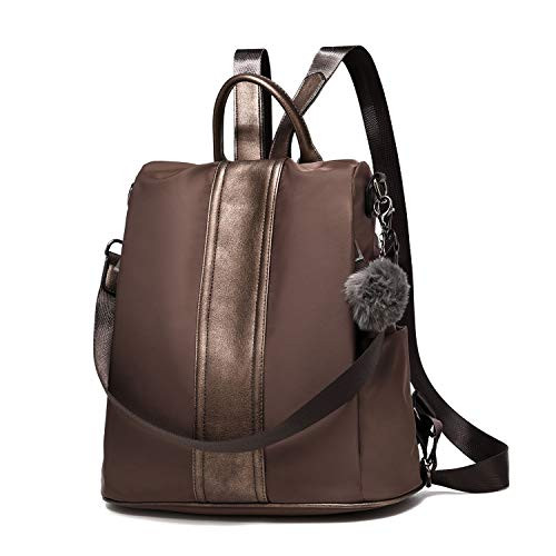 Women Backpack Purse Waterproof Nylon Anti-theft Rucksack Lightweight Shoulder Bag -Brown-.