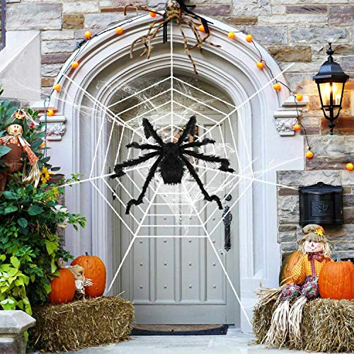 Halloween Decorations Spider Outdoor 59inch Halloween Spider with 126 inch Tarantula Mega Spider Web Hairy Poseable Scary Spider Outdoor Yard Creepy Decor Spider Stretch Cobweb