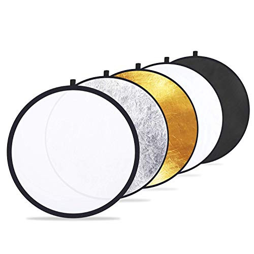Etekcity 24" -60cm- 5-in-1 Photography Reflector Light Reflectors for Photography Multi-Disc Photo Reflector Collapsible with Bag - Translucent, Silver, Gold, White and Black