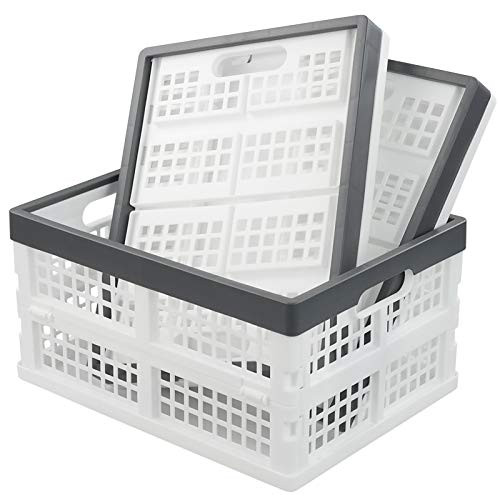 Waikhomes 3 Pack 15 Liter Collapsible Plastic Basket, Folding Storage Crates -White-