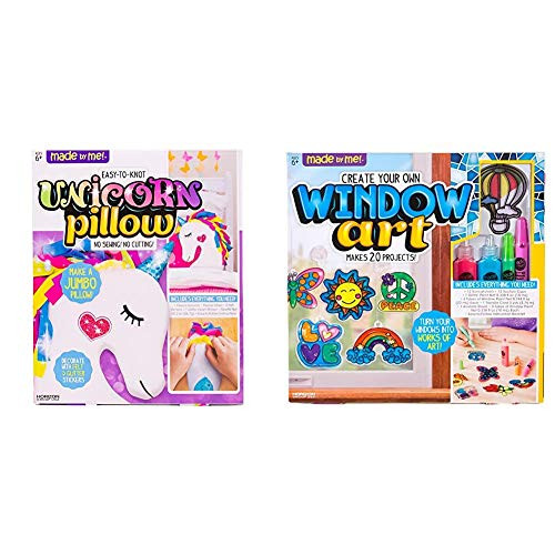 Made By Me Make Your Own Unicorn Pillow by Horizon Group USA, Unicorn Shaped DIY Decorative Pillow  and  Create Your Own Window Art by Horizon Group USA, Kit Includes 12 Pre-Printed Suncatchers