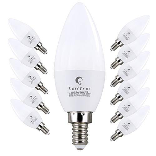 Candelabra LED Bulb 6W, Daylight 5000K, 600 Lumen Torpedo Shape B11 LED Light, 60 Watt Equivalent, E12 Candelabra Small Base, Non-Dimmable, for Ceiling Fan or Chandelier Lamp,12-Pack by Sailstar