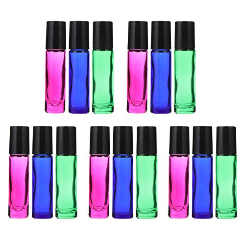 Lurrose Essential Oil Roller Bottles 10ml 15pcs Empty Glass Roller Bottles with Stainless Steel Roller Balls for Essential Oils Lip Balms