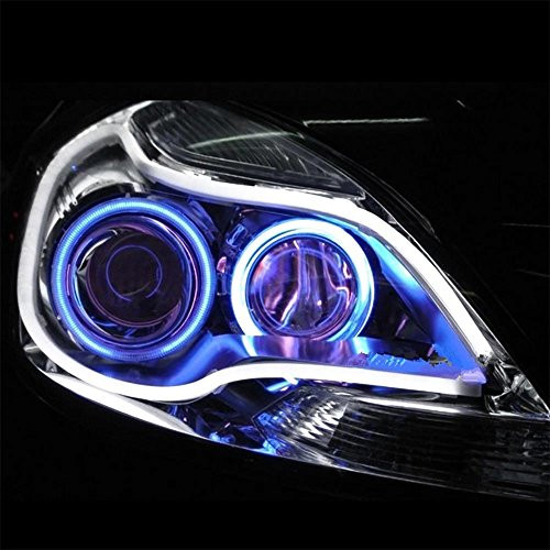 WarmCare 2pcs LED Strip Tube, 24 Inches Car Flexible Daytime Running Lights DRL Switchback Headlight Decorative Lamp and Flowing Turn Signal Light, Car Angel Eye Neon Lights