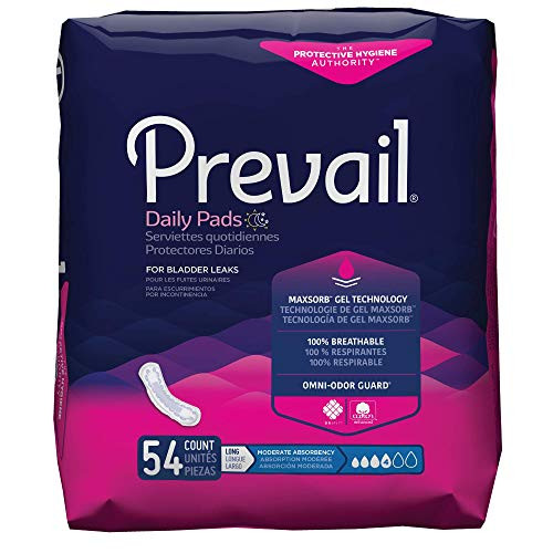 Prevail Dri-Fit Moderate Absorbency Incontinence Bladder Control Pads, Long, 54 Count -Pack of 1-