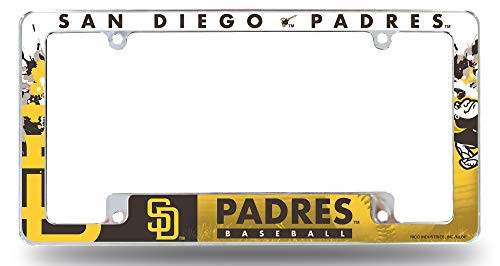 Rico Industries, Inc. San Diego Padres EZ View All Over Design Chrome Frame Metal License Plate Tag Cover Baseball