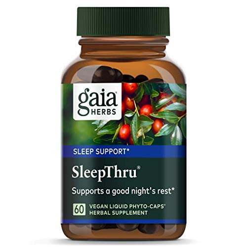 Gaia Herbs, SleepThru, Sleep Support, Non Habit Forming Herbal Sleep Aid, Passionflower, Ashwagandha, Jujube, Organic, Melatonin Free, Vegan Liquid Capsules, 60 Count