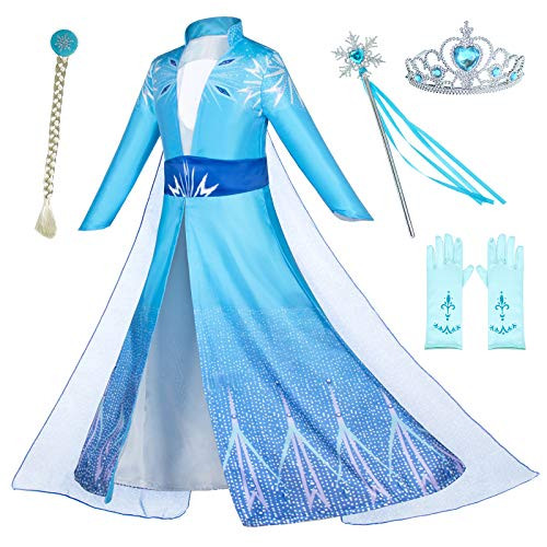 Princess Snow Queen Act 2 Costumes Birthday Party Dress Up for Little Girls with Wig,Crown,Mace,Gloves Accessories 5T 6T