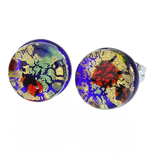 GlassOfVenice Murano Glass Venetian Reflections Round Stud Earrings - Golden Meadow