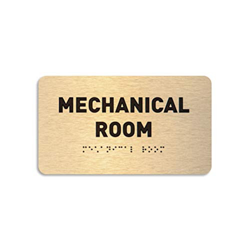 Mechanical Room Sign - ADA Compliant Utility Sign, Raised Letters, Grade 2 Braille, Brushed Gold, TCO Inspection Certified, Install Ready -7W x 4H-