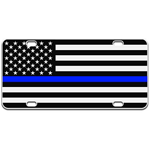 JASS GRAPHIX American Flag License Plate Matte Black on 1/8" White Aluminum Composite Heavy Duty Tactical Patriot USA Car Tag -Black on White w Blue-