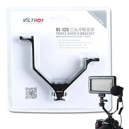 VILTROX V-bracket 5"/12.5cm V-shape Triple 3 Universal Cold Shoe Hot Shoe Mount Bracket for DSLR camera with LED Video Light, Microphone, Monitor, Flash, good for video photography