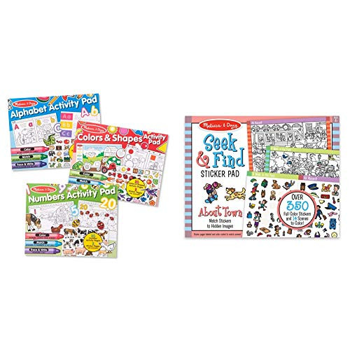 Melissa and Doug Sticker and Coloring Activity Pad 3-Pack Alphabet, Numbers, Colors and Shapes and and Doug Seek and Find Sticker Pad Around Town Melissa and Doug Sticker and Coloring Activity Pad 3-Pack Alphabet, Numbers, Colors and Shapes and and Doug Seek and Find Sticker Pad Around Town