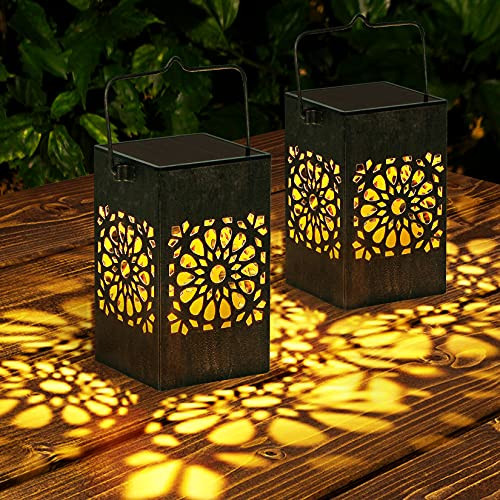 Solar Lantern Lights Outdoor, 2 Pack Metal Hanging Solar Lanterns LED Waterproof Garden Lights for Patio, Yard, Walkway and Pathway Decoration Solar Lantern Lights Outdoor, 2 Pack Metal Hanging Solar Lanterns LED Waterproof Garden Lights for Patio, Yard, Walkway and Pathway Decoration