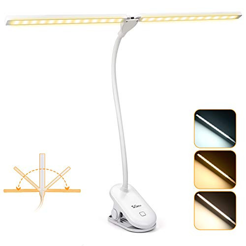 48 LED Double Head Desk Lamp, 360 Flexible Gooseneck Desk Light Eye-Care Desk Light with Clamp, 3 Lighting Modes Stepless Dimming Brightness, Clip Lamp for Study, Work, Reading, Bedroom, Office