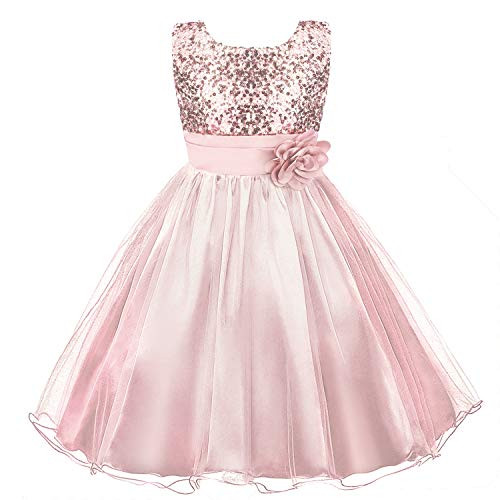 Acecharming Girls Dresses Sequin Flower Girls Party Dress Bridesmaid Ball Gown Wedding Tulle 3-10 Years Pink