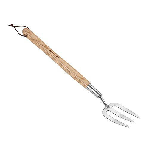 Stainless Steel Border Hand Fork, Traditional Long Handled Weed Fork, Garden Tool for Weeding, Planting and Cultivating