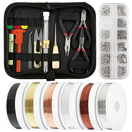 Wire Wrapping Jewelry Making Supplies Kit Jewelry Wire,Jewelry Tools Pliers Cutters Beading Tools Jewelry Findings with Zipper Storage Case for Jewelry DIY Crafting and Repair