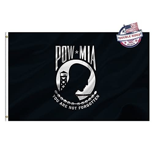 Pow Mia Flag 3x5 Outdoor Double Sided- Heavy Duty 3ply Mia Pow Flags 2 Sided Super Durable 4 Rows Stitched Edge Canvas Header with 2 Brass Grommets You are Not Forgotten Memorial Day Flag