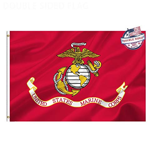 Marine Corps USMC Flag 3x5 Outdoor Double Sided- Heavy Duty 3ply United States Marine Corps Military Flags Super Durable 4 Rows Stitched Edge Canvas Header with 2 Brass Grommets Marine Corps Gifts