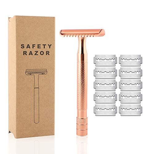 Double Edge Safety Razor for Men with 20 Premium Blades, EIGHTYLOO Men's Safety Shaving Razor , Fits All Double Edge Razor Blades -Rose Gold- Double Edge Safety Razor for Men with 20 Premium Blades, EIGHTYLOO Men's Safety Shaving Razor , Fits All Double Edge Razor Blades -Rose Gold-