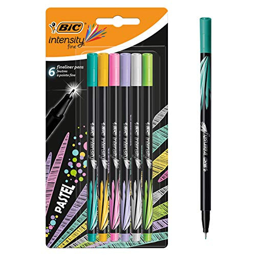 Bic Intensity Fine Felt Tip Pens Fine Point -0.8 mm-  Assorted Pastel Colours, Pack of 6